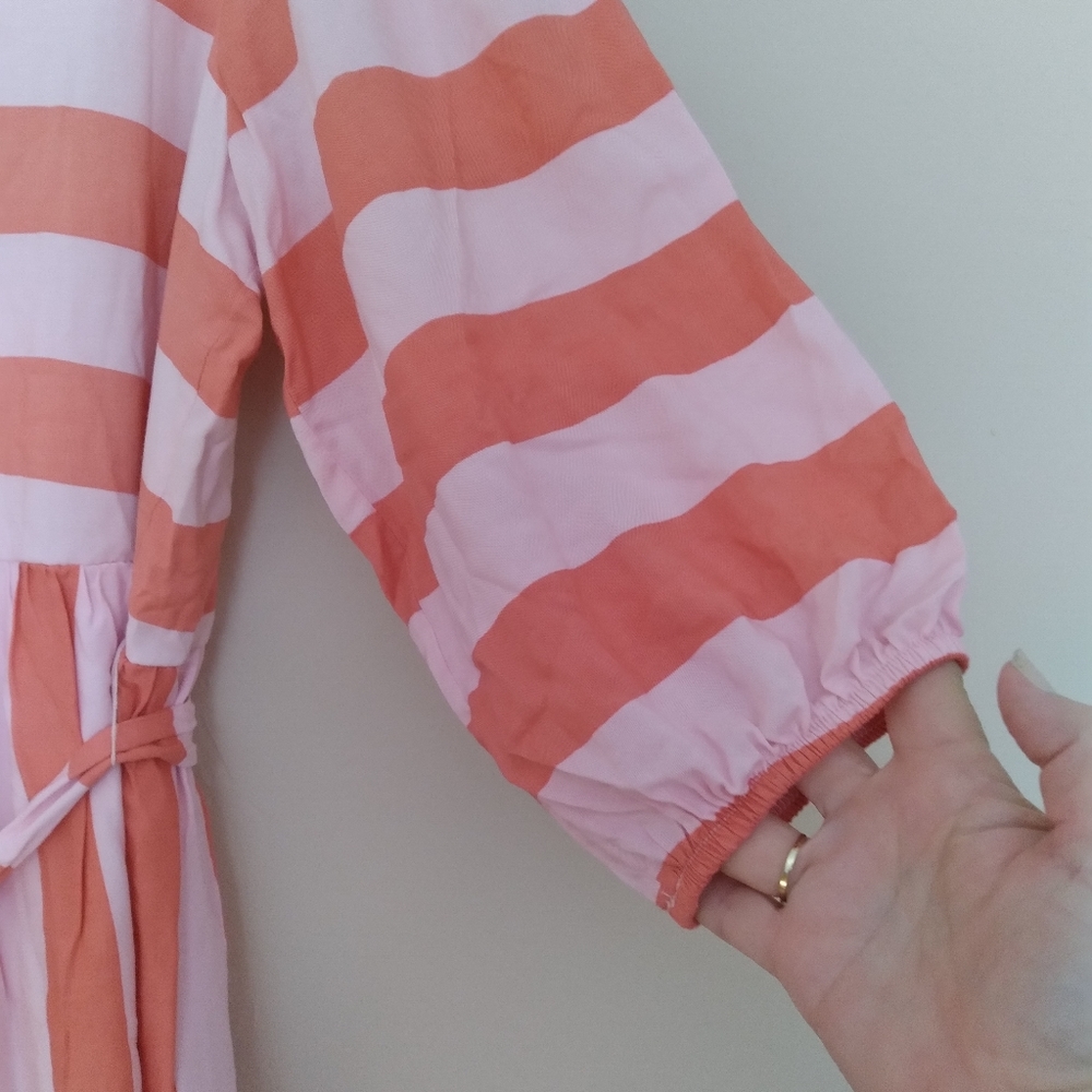 NWT Gibsonlook Womens Blissful Blouson Sleeve Dress Pink Coral Ruffle Hem L - Picture 7 of 11